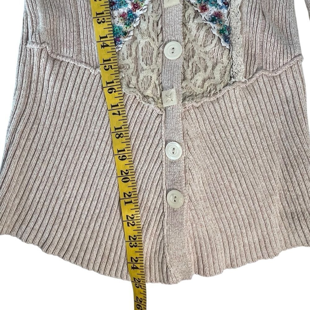 Free People silk cotton Cream Floral Embroidered V-Neck Cardigan - Picture 6 of 8